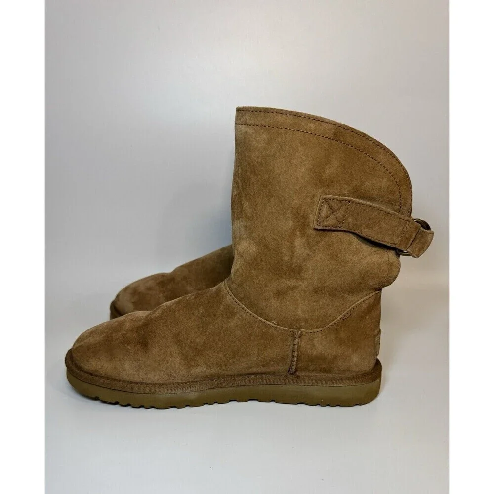 UGG Remora Short Boots Womens Size 9 Chestnut Leather Shearling Fur Lined